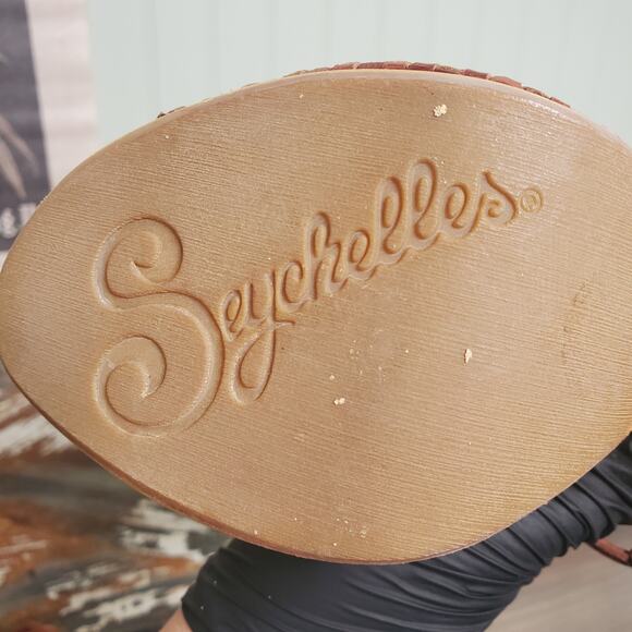 Seychelles Woven Red Leather Wooden Cylinder Heel Ankle Strap US W6 - Picture 12 of 13